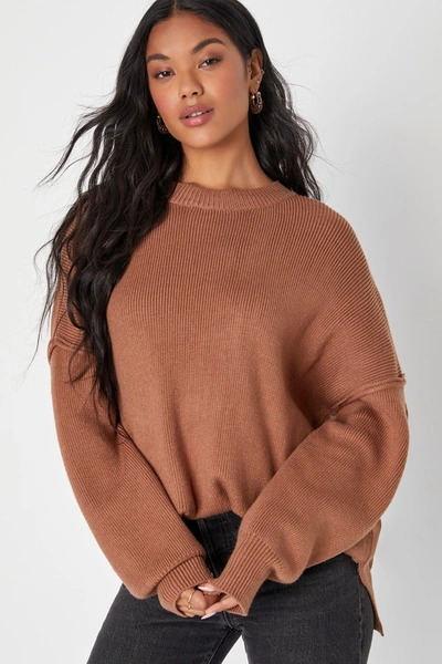 Lulus Coziest Option Brown Oversized Pullover Sweater