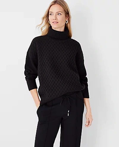Ann Taylor Mixed Cable Turtleneck Sweater In Black