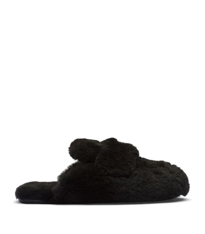 Prada Triangle-logo Shearling Mules In Black