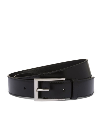 Prada Engraved-logo Buckle Leather Belt In Black