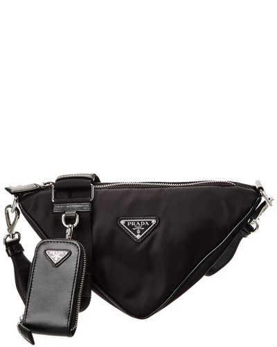Prada Triangle Nylon Shoulder Bag In Black