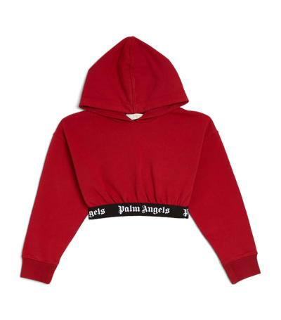 Palm Angels Kids' Logo Cropped Cotton Jersey Hoodie In Red