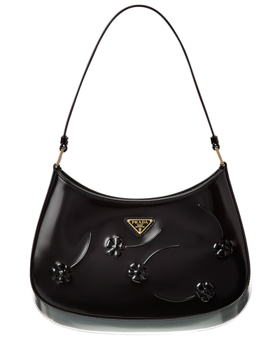 Prada Cleo Brushed Leather Shoulder Bag In Black