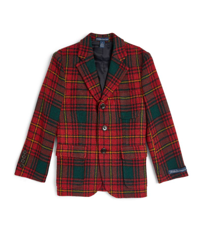 Polo Ralph Lauren Kids' Single-breasted Plaid Wool Blazer In Red