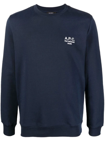 Apc Logo-print Crew Neck Sweatshirt In Blue