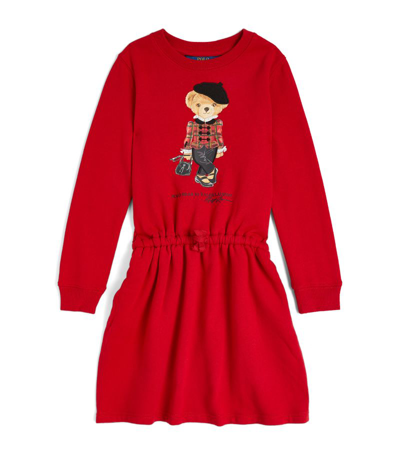 Ralph Lauren Kids' Polo-bear Print Drawstring Jersey Dress In Red