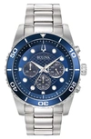 Bulova Water Resistant Bracelet Strap Chronograph Watch, 43mm In Blue/ Silver
