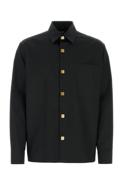 Balmain Men's Noir Monogram-button Cotton Shirt In Black