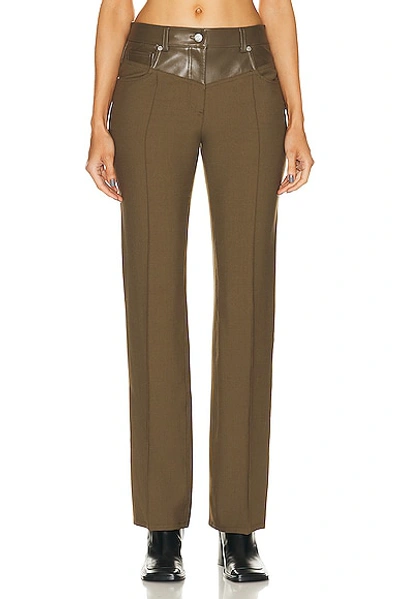 Helmut Lang Garter Leather-trimmed Twill Straight-leg Trousers In Dark Olive