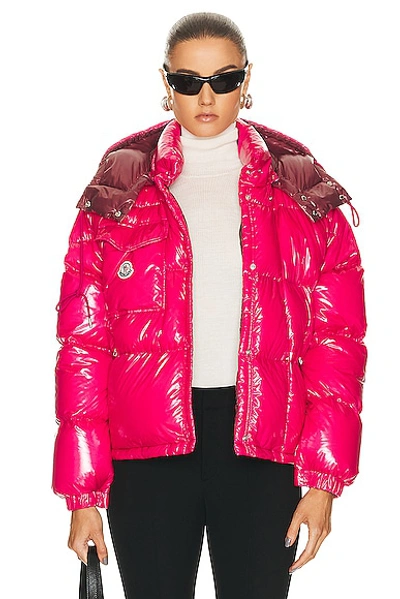 Moncler Logo-patch Hooded Padded Jacket In Pink