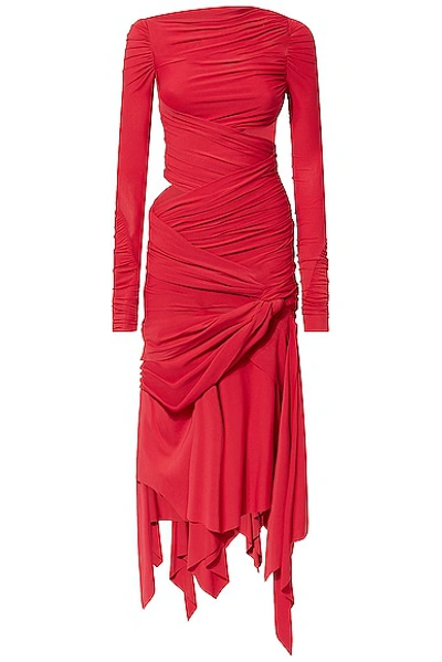 Attico Long Sleeve Midi Dress In Vibrant Red