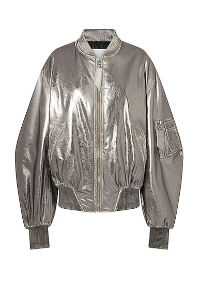 Attico Metallic Leather Bomber Jacket In Silver