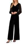Cece Long Sleeve Velvet Jumpsuit In Rich Black