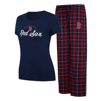 Concepts Sport Women's  Navy, Red Boston Red Sox Arctic T-shirt And Flannel Pants Sleep Set In Navy,red