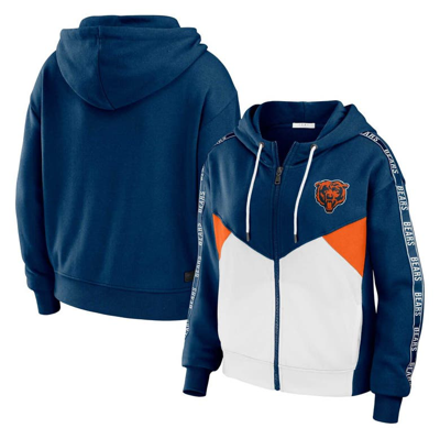 Wear By Erin Andrews Navy/white Chicago Bears Color Block Light Weight Modest Crop Full-zip Hoodie In Navy,white