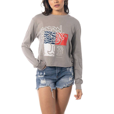 The Wild Collective Grey Boston Red Sox Cropped Long Sleeve T-shirt