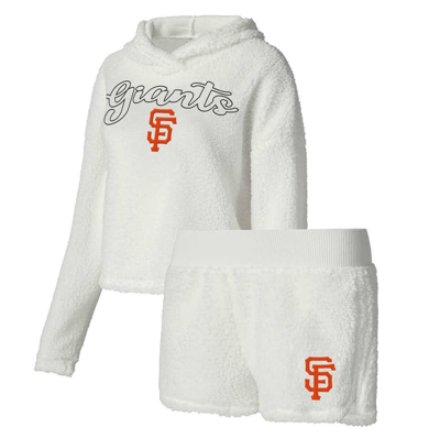 Concepts Sport Women's  Cream San Francisco Giants Fluffy Hoodie Top And Shorts Sleep Set