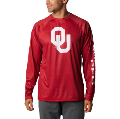 Columbia Crimson Oklahoma Sooners Pfg Terminal Tackle Omni-shade Raglan Long Sleeve T-shirt