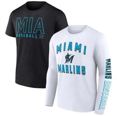 Fanatics Branded Black/white Miami Marlins Two-pack Combo T-shirt Set In Black,white