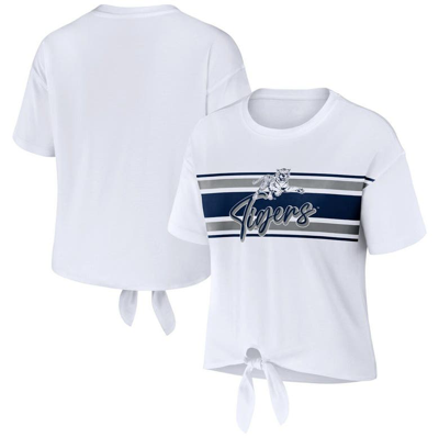 Wear By Erin Andrews White Jackson State Tigers Striped Front Knot Cropped T-shirt