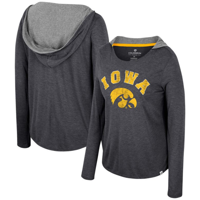 Colosseum Black Iowa Hawkeyes Distressed Heather Long Sleeve Hoodie T-shirt