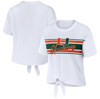Wear By Erin Andrews White Miami Hurricanes Striped Front Knot Cropped T-shirt In White