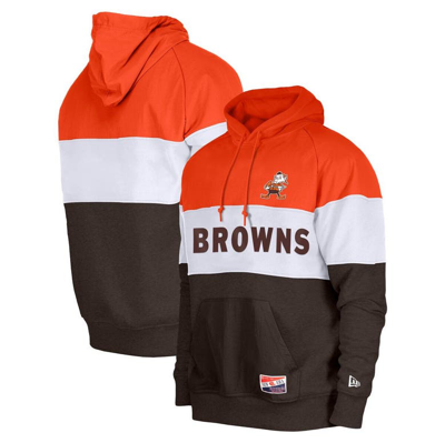 New Era Orange Cleveland Browns Throwback Colorblocked Pullover Hoodie