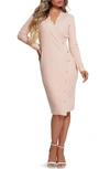 Guess Asymmetric Button Long Sleeve Rib Sweater Dress In Pink