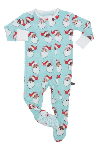 Peregrinewear Babies' Santa Print Fitted One-piece Footie Pajamas In Turquoise