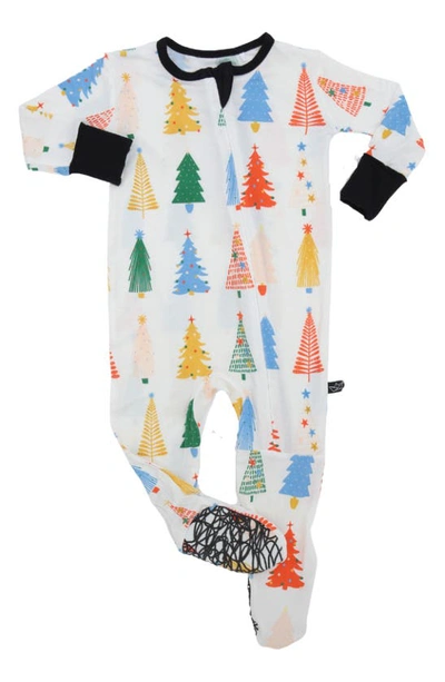 Peregrinewear Babies' Quirky Christmas Tree Print Fitted One-piece Footie Pajamas In White