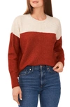 Vince Camuto Extend Shoulder Colorblock Sweater In Rust Red