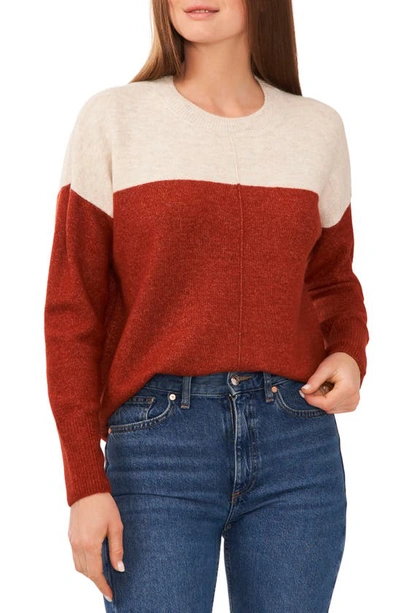 Vince Camuto Extend Shoulder Colourblock Jumper In Rust Red