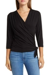 Loveappella Faux Tie Wrap Top In Black