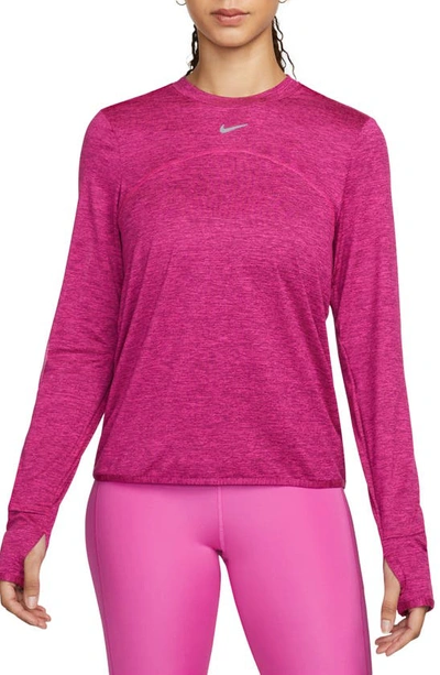 Nike Dri-fit Swift Element Uv Running Top In Fireberry,bordeaux,heather,reflective Si