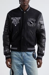 AMIRI AMIRI X PREMIER RECORDS PATCH LEATHER SLEEVE WOOL BLEND VARSITY JACKET