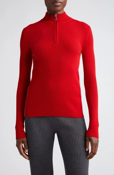 Moncler Turtleneck Virgin Wool Quarter Zip Sweater In Medium Pink