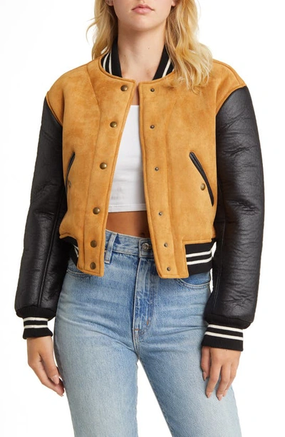 BLANKNYC FAUX SUEDE & FAUX LEATHER BOMBER JACKET
