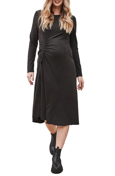 Angel Maternity Eloise Long Sleeve Knit Maternity Dress In Charcoal
