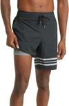 Fair Harbor Men's 8" Ozone Active Stripe Swim Shorts In Grey Stripe