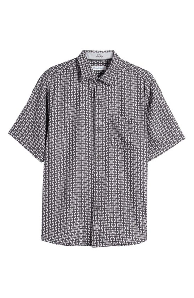 Tommy Bahama Coasta Geo Pattern Short Sleeve Silk Button-up Shirt In Black