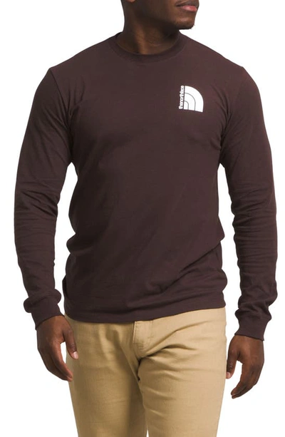 The North Face Long Sleeve Jumbo Half Dome Logo Graphic T-shirt In Coal Brown/ Tnf White