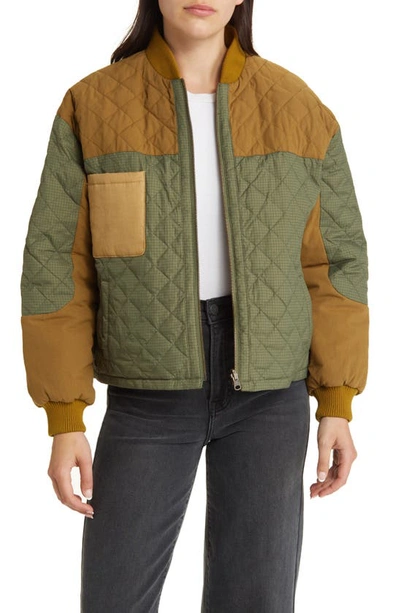 The Great Reversible Multicolor Quilted Down Jacket In Army Multi