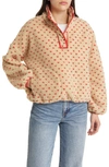 The Great Countryside High Pile Fleece Pullover In Oat W/ Red