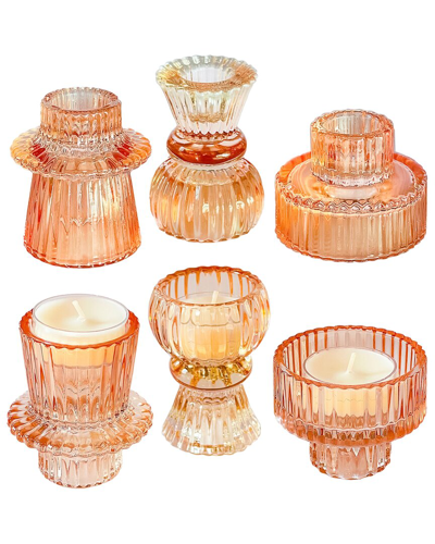 Kate Aspen Set Of 4 Ribbed Candlestick/tealight Holders In Pink