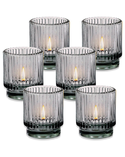Kate Aspen Set Of 6 Ribbed Glass Votive Candle Holders In Grey