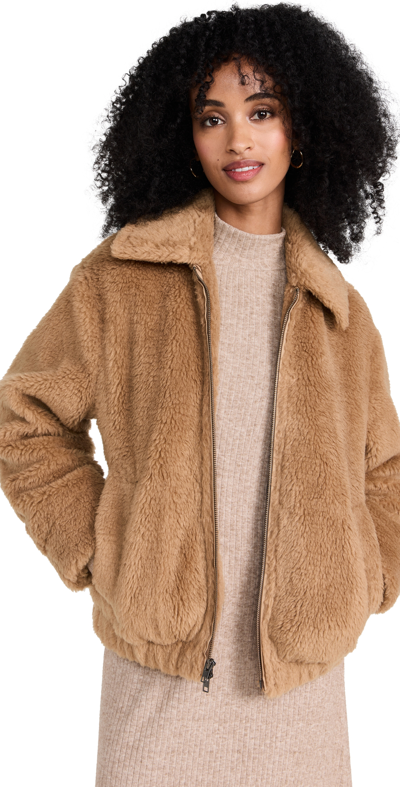 Vince Faux Shearling Bomber Jacket In Sand Shell