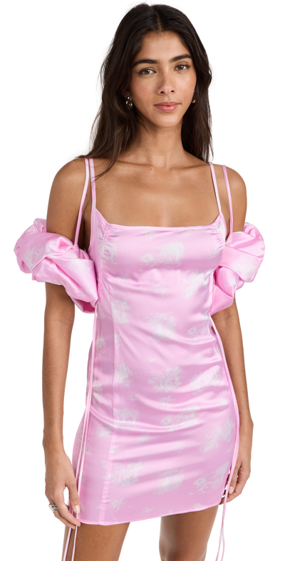 Jacquemus La Mini Robe Chouchou Satin Mini Dress In Print_toile_de_jouy_pink