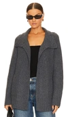 White + Warren Ribbed Cashmere Coatigan In Storm Grey In Charcoal