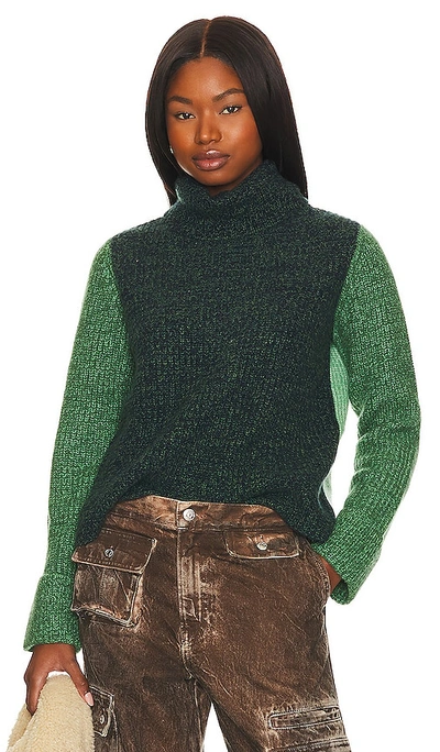 Autumn Cashmere Colour Block Turtleneck In Green