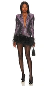Bronx And Banco Feather-detailing Metallic-finish Dress In Purple